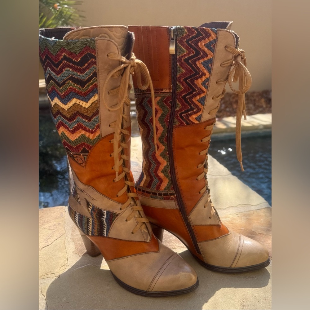 Stylish Multi-Color Women's Heeled Boots - Orange Accent - Picture 2 of 15